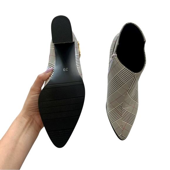 Butiti Plaid White/Black/Red Pointed Toe Ankle Boots EU 39 US 8 - Picture 5 of 10